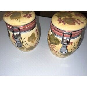 Two Designpac Ceramic Locking Lid With Grape/Leaf Design (Must See Pics) !!